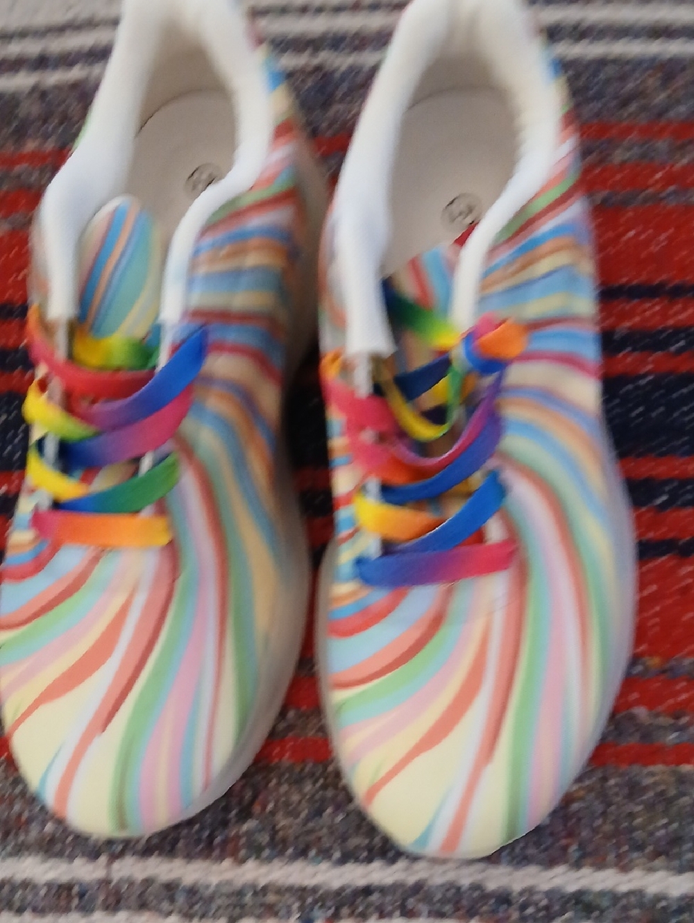 Women's Rainbow Stripe Athletic Sneakers - Vibrant Multi-Color